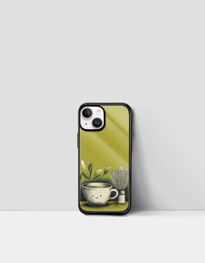 Happy Matcha Smile | Premium Glossy Protective iPhone Glass Case